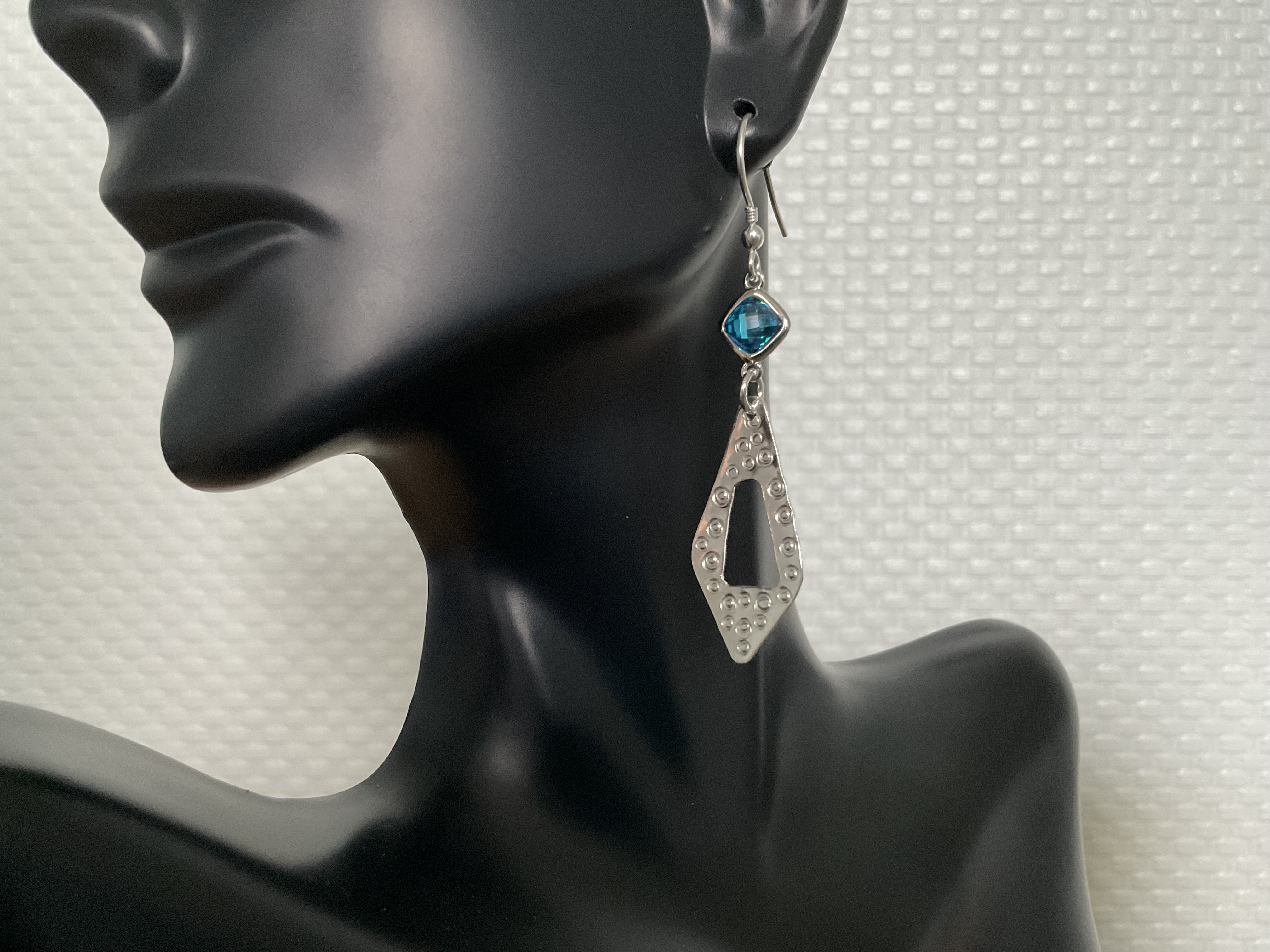 Art Deco Cubic Zirconia Dangle Earrings - Swiss Blue